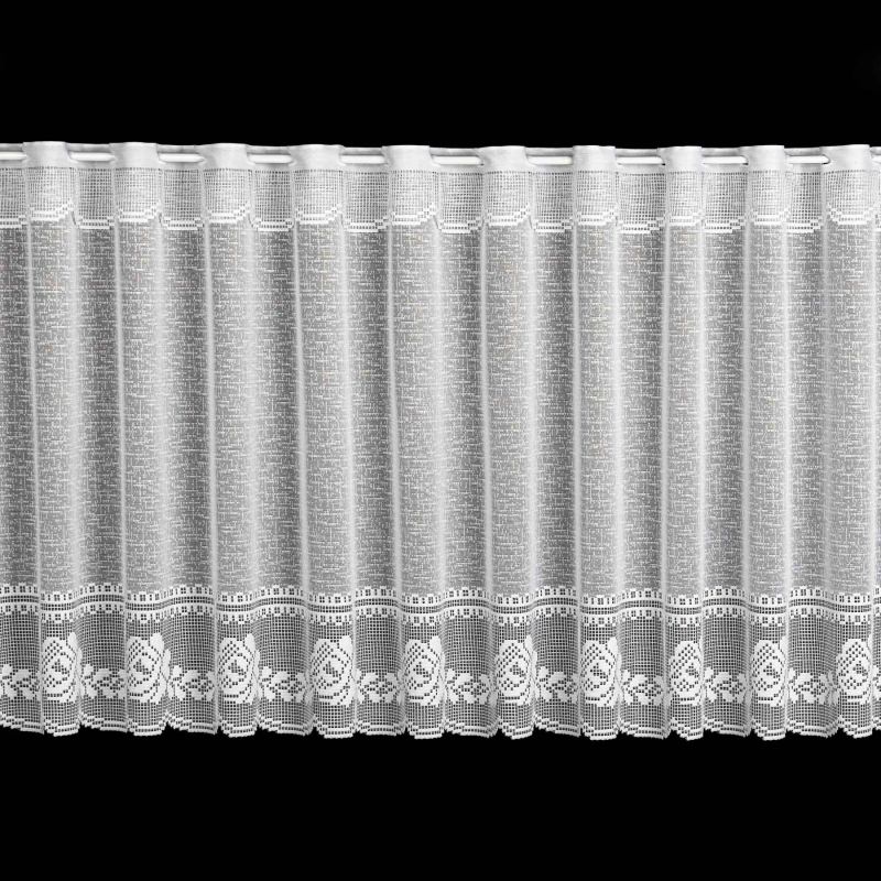 Žakárová vitrážová záclona 58600, květinový vzor, s bordurou, bílá, (více výšek, v metráži)