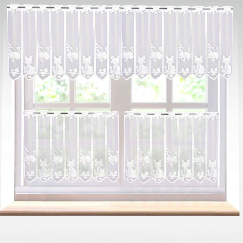 Žakárová vitrážová záclona dětská LIŠKA 604948, bílá (více výšek, v metráži)