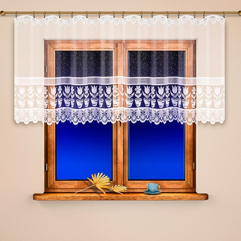 Žakárová vitrážová záclona KYTICE 4618, bílá (více výšek, v metráži)