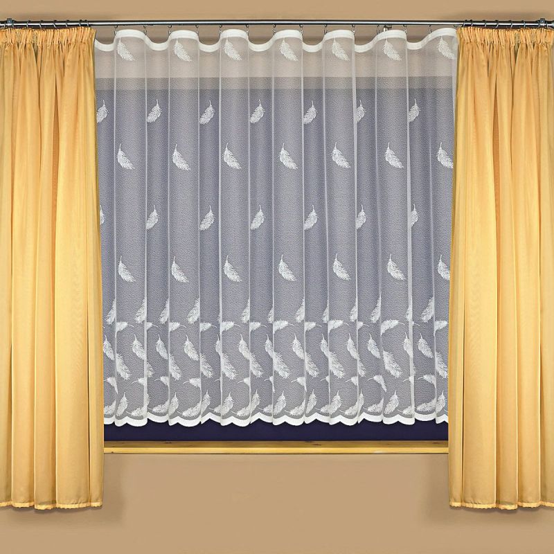 Žakárová záclona A3911 peříčka, s bordurou, bílá (více výšek, v metráži)