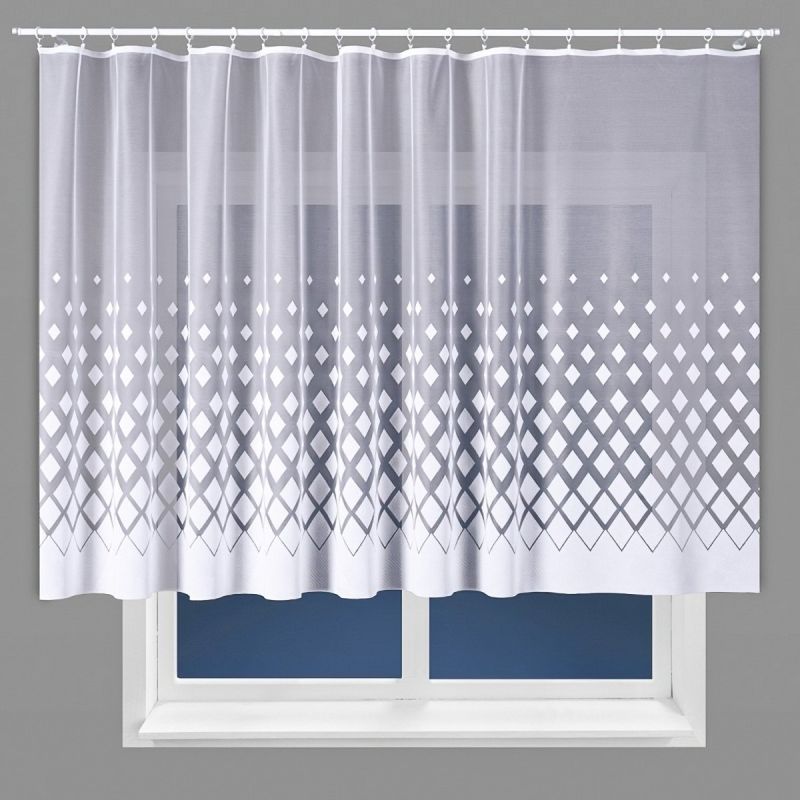 Žakárová záclona ELIŠKA 23147 geometrický vzor, s bordurou, bílá (více výšek, v metráži)