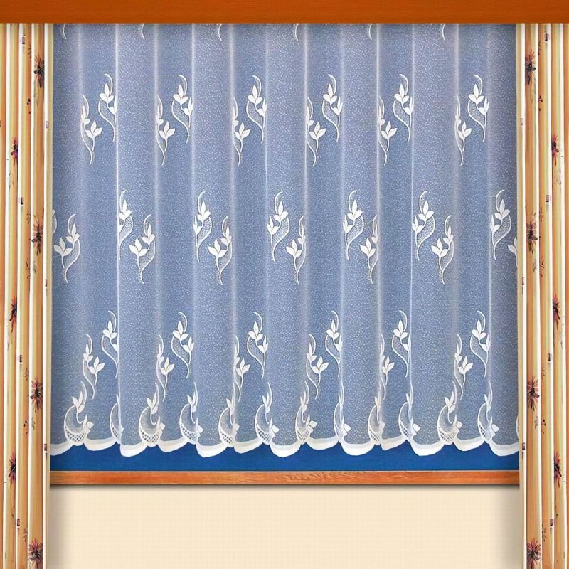 Žakárová záclona V039 listy, bílá (více výšek, v metráži)