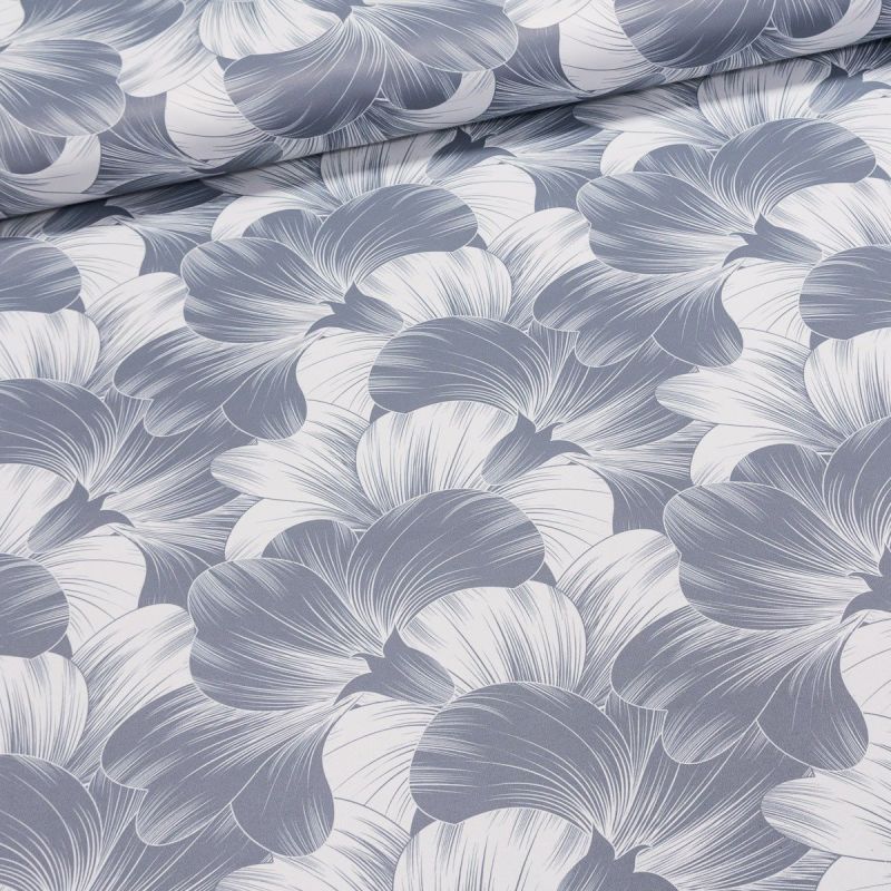 Zatemňovací / termoizolační závěs, blackout 10113/02 šedo-bílé květy, šířka 150cm (látka v metráži)