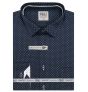 Pánská košile AMJ bavlněná, tmavě modrá s bílými čárkovanými puntíky VDBR1415, dlouhý rukáv (regular + slim-fit + prodloužený slim-fit)