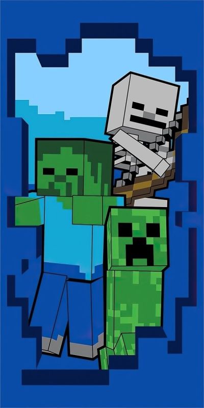 Dětská plážová osuška MINECRAFT BEWARE, modro-zelená, froté, 70x140cm