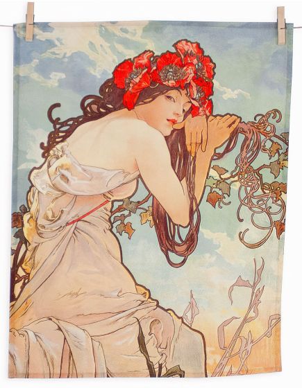 Utěrky ALFONS MUCHA SUMMER, béžovo-světle modré, 2 kusy 50x64cm