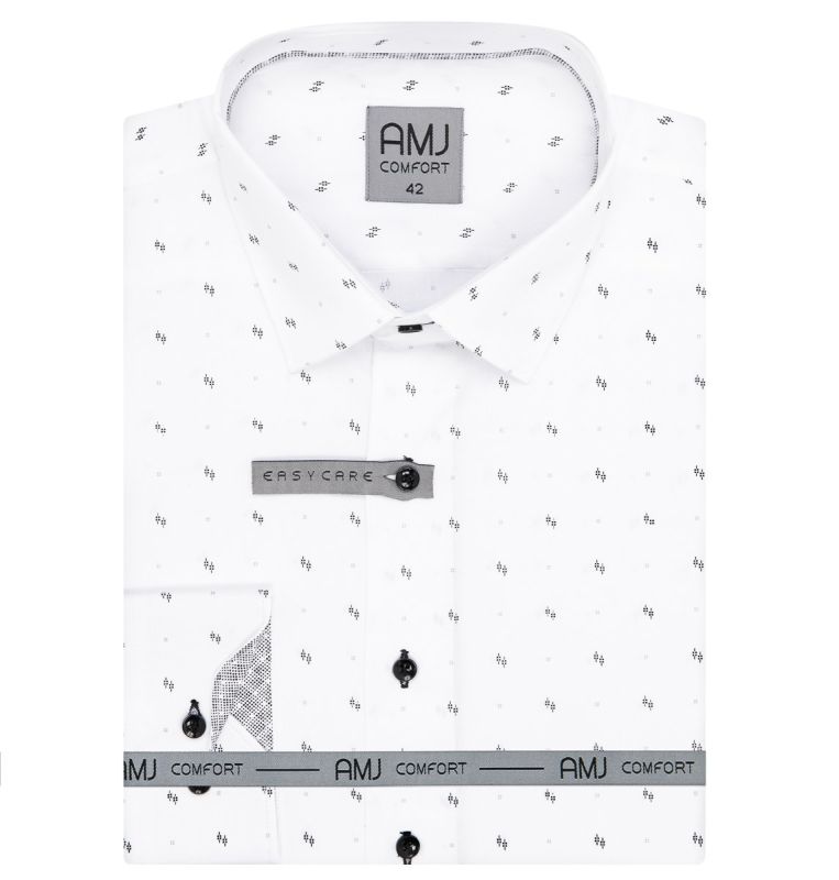 Pánská košile AMJ bavlněná, bílá vzorovaná, VDBR1299, dlouhý rukáv (regular + slim-fit)