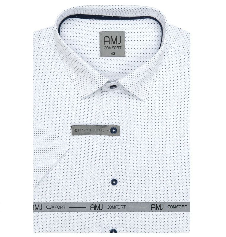 Pánská košile AMJ bavlněná, bílá s drobnými puntíky VKBR1229, krátký rukáv, (regular + slim fit)