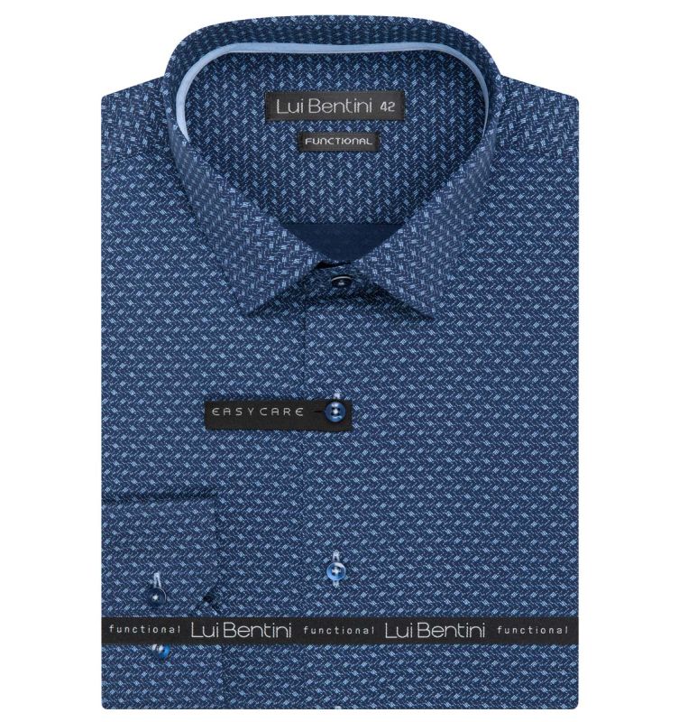 Pánská košile Lui Bentini FUNCTIONAL z lyocellu (na léto), tmavě modrá čárkovaná LDF237, dlouhý rukáv, (regular + slim fit)