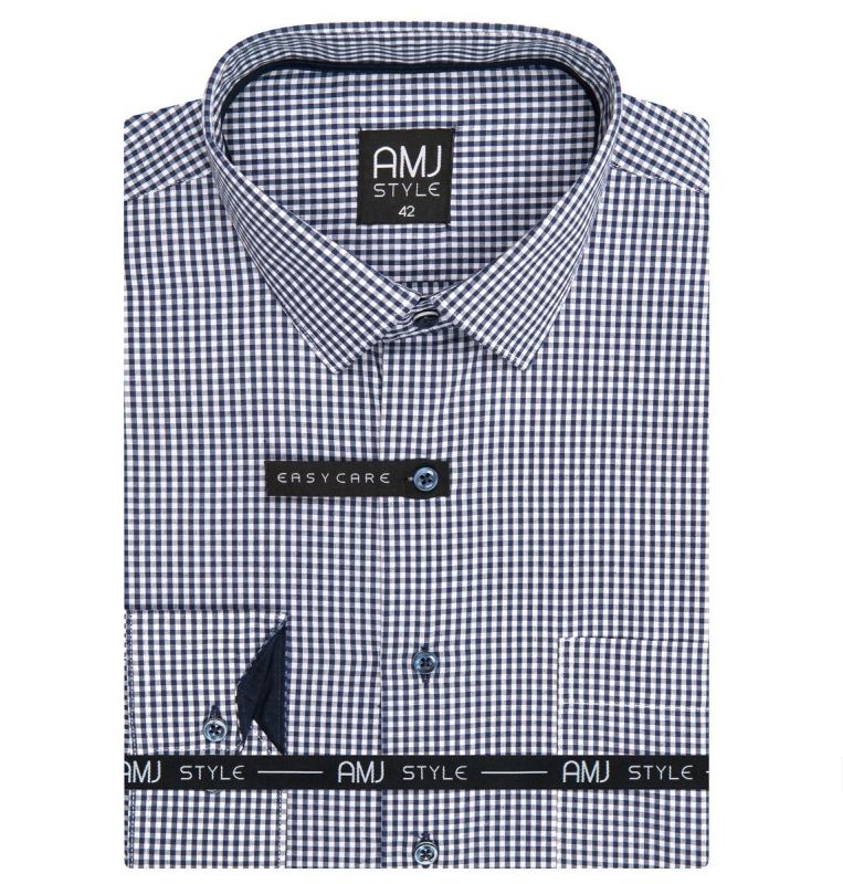 Pánská košile AMJ, modro-bílé drobné káro VDR1263, dlouhý rukáv (regular + slim-fit)