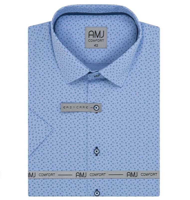 Pánská košile AMJ bavlněná, světle modrá puntíkovaná VKBR1285 krátký rukáv, (regular + slim fit)