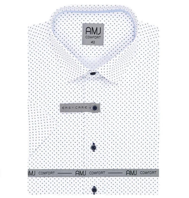 Pánská košile AMJ bavlněná, bílá puntíkovaná VKBR1288 krátký rukáv, (regular + slim fit)