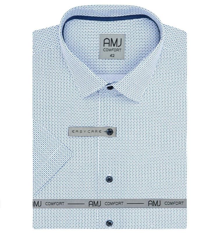 Pánská košile AMJ bavlněná, bílá s modrými čárkami VKBR1278, krátký rukáv, (regular + slim fit)