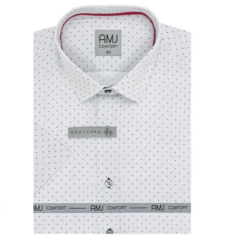 Pánská košile AMJ bavlněná, světle šedá puntíkovaná VKBR1281, krátký rukáv, (regular + slim fit)
