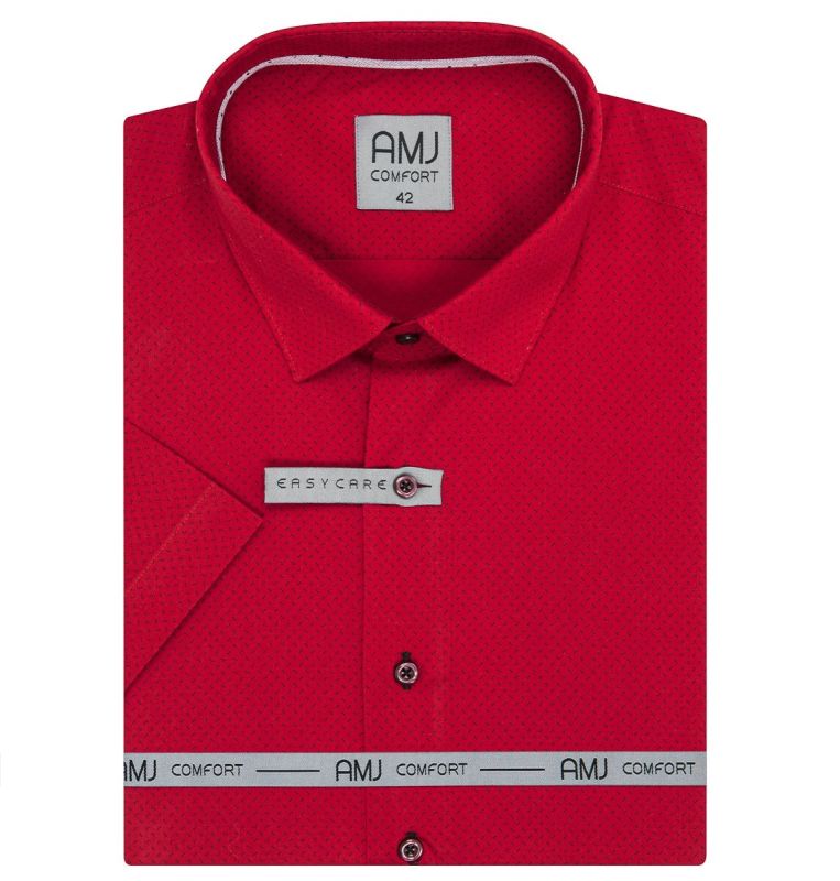 Pánská košile AMJ bavlněná, červená puntíkovaná VKBR1280, krátký rukáv, (regular + slim fit)
