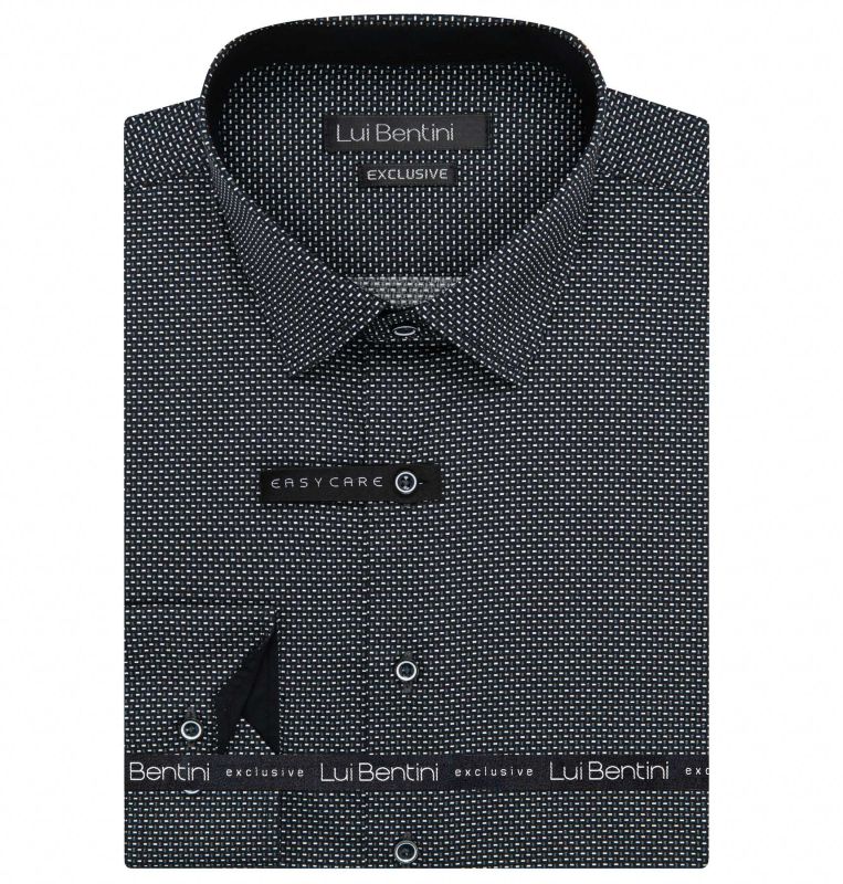 Pánská košile Lui Bentini, černobílá s obdélníčky LD241, dlouhý rukáv, regular fit