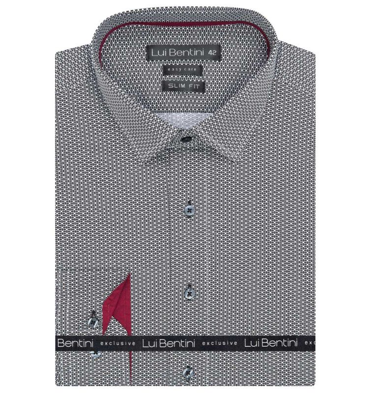 Pánská košile Lui Bentini, černo-bílá vzorovaná LDS232, dlouhý rukáv, slim fit