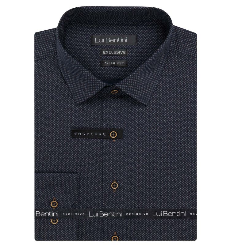 Pánská košile Lui Bentini, černo-zlatá puntíkovaná LDS244, dlouhý rukáv, slim fit