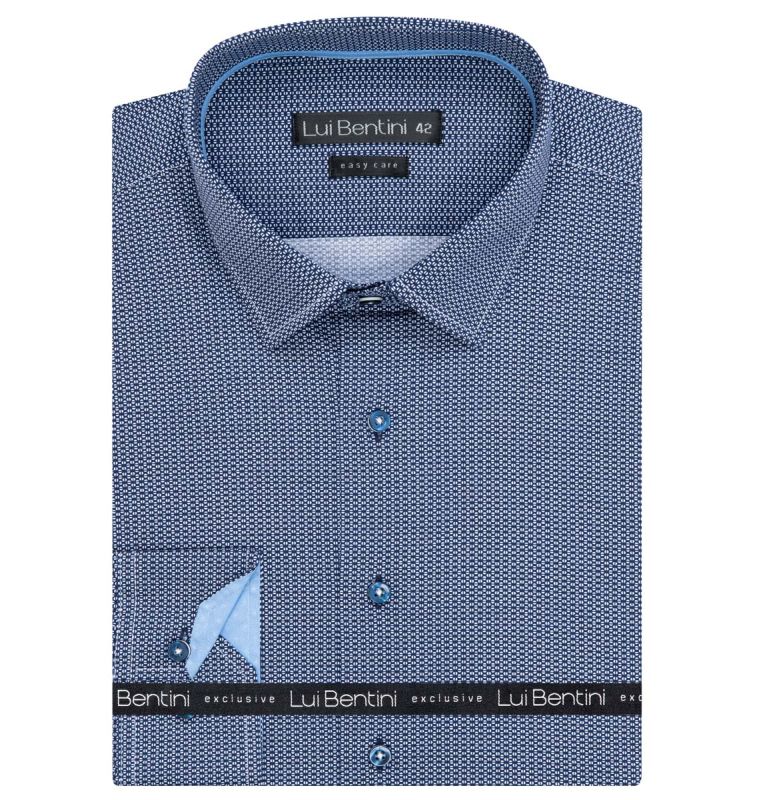 Pánská košile Lui Bentini, modrá s bílým půleným puntíkem LD226, dlouhý rukáv, regular fit