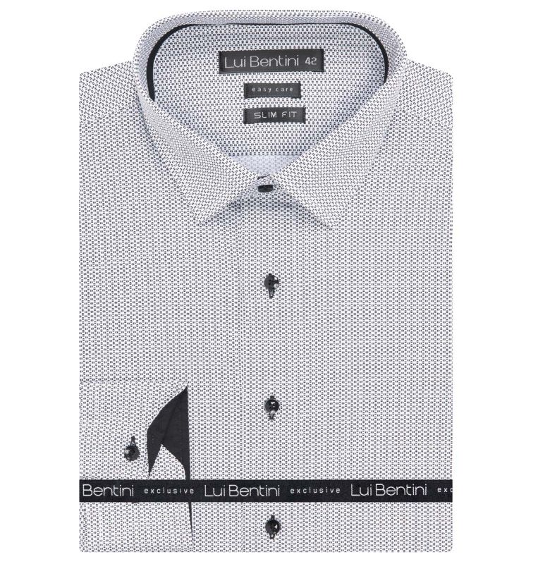 Pánská košile Lui Bentini, bílá s šedým půleným puntíkem LDS225, dlouhý rukáv, slim fit