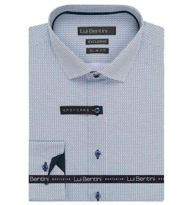Pánská košile Lui Bentini, modrobílá puntíkovaná LDS246, dlouhý rukáv, slim fit