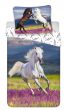 Dětské povlečení HORSE MEADOW, koně, fototisk, modro-růžové, bavlna hladká, 140x200cm + 70x90cm 