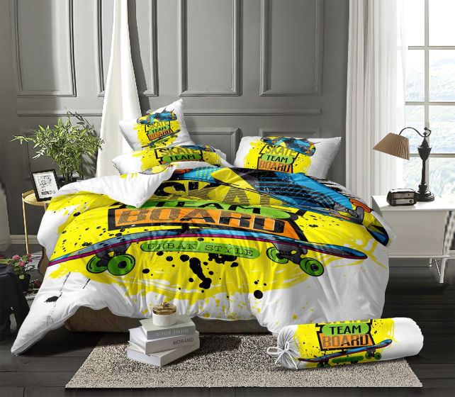 Povlečení dětské SKATE mikroflanel, žluté 140x200cm + 70x90cm