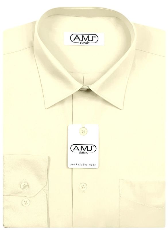 Pánská košile AMJ jednobarevná JDP016, smetanová, dlouhý rukáv, prodloužená délka
