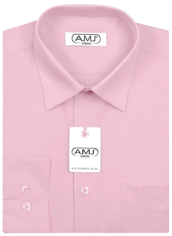 Pánská košile AMJ jednobarevná JDP090, světle fialová, dlouhý rukáv, prodloužená délka