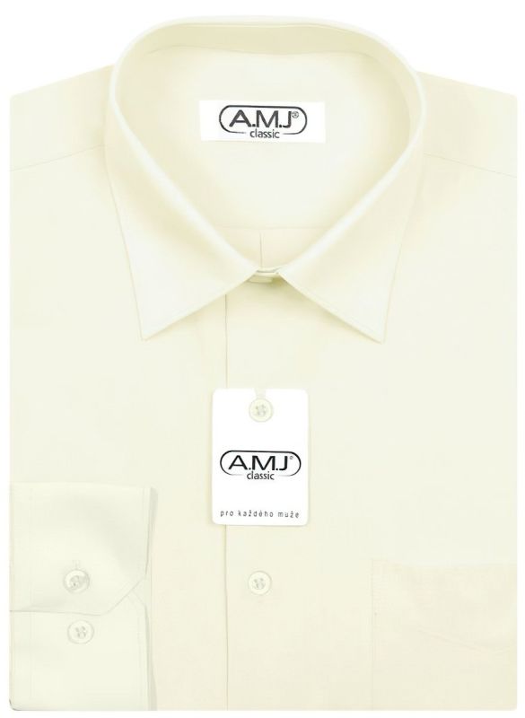 Pánská košile AMJ jednobarevná JDS016, smetanová, dlouhý rukáv, slim fit
