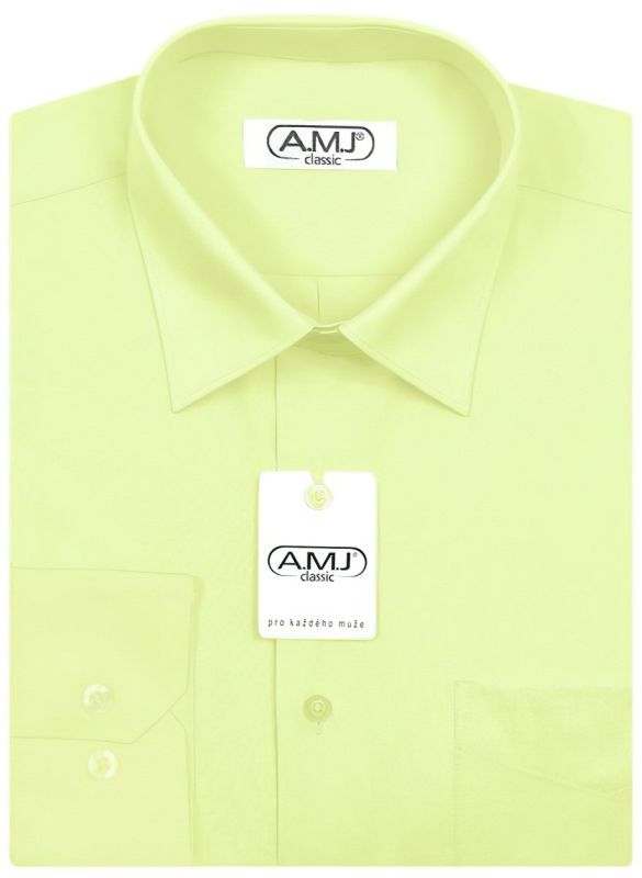 Pánská košile AMJ jednobarevná JD070, světle zelená, dlouhý rukáv