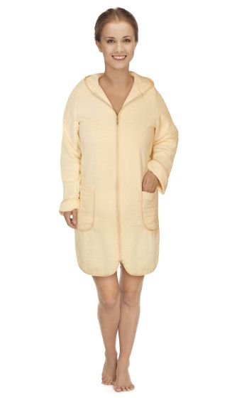 Župan FROTÉ NA ZIP 4847/016 béžový, bavlněné froté, dámský (více velikostí)