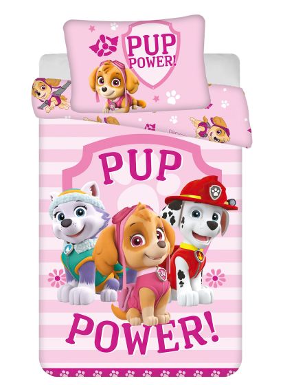 Dětské povlečení do postýlky TLAPKOVÁ PATROLA (PAW PATROL 122 baby), růžové, bavlna hladká, 100x135cm + 40x60cm 
