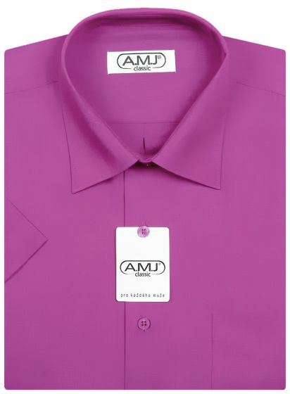 Pánská košile AMJ jednobarevná JK081, fuchsiová, krátký rukáv