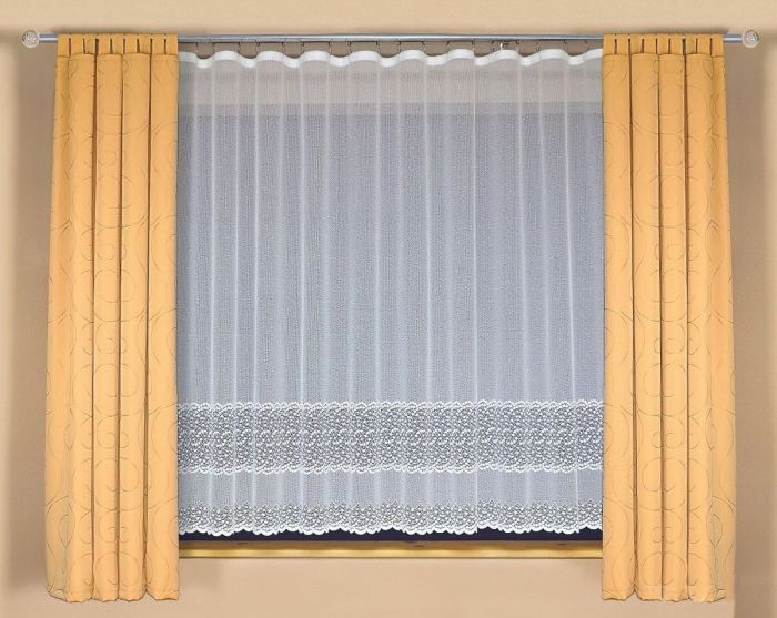 Žakárová záclona A3891 drobné vlnky, s bordurou, bílá (více výšek, v metráži)