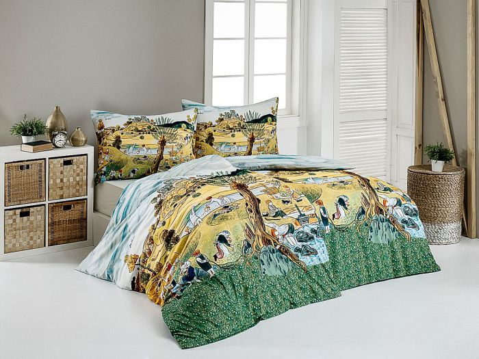 Povlečení Matějovský JOSEF LADA DĚTSKÉ HRY V LÉTĚ, žluto-zelené, bavlna hladká digitál, 140x200cm + 70x90cm