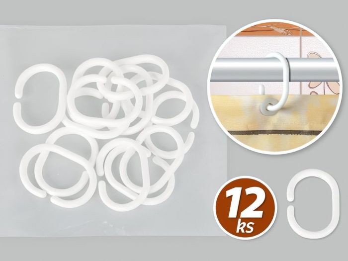 Náhradní kroužky na koupelnový, sprchový závěs, sada 12 kusů