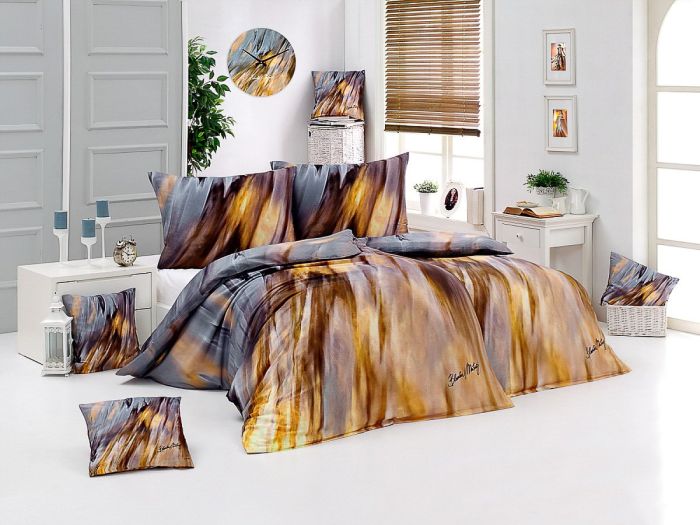 Sada 2 ks povlečení BLANKA MATRAGI - EARTH, béžovo-žluto-šedé motivy, bavlněný MAKO satén, digitál, 140x200cm + 70x90cm