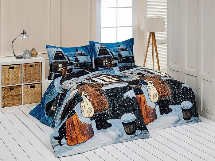 Povlečení Matějovský JOSEF LADA SLOUHA, modré, bavlna hladká digitál, 140x200cm + 70x90cm