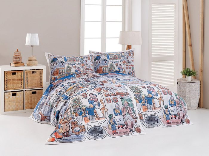 Povlečení Matějovský JOSEF LADA VÁNOCE, bílo-modré, bavlna hladká digitál, 140x200cm + 70x90cm