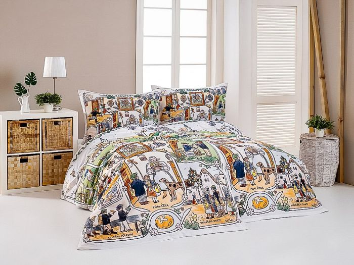 Povlečení Matějovský JOSEF LADA VELIKONOCE, bílé a barevné, bavlna hladká digitál, 140x200cm + 70x90cm