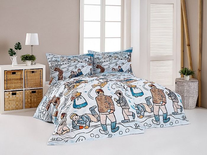 Povlečení Matějovský JOSEF LADA ZIMA, bílo-modré, bavlna hladká digitál, 140x200cm + 70x90cm