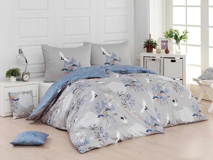 Povlečení Matějovský MINORI, asijský vzor s čápy na šedé, (více materiálů, rozměrů)