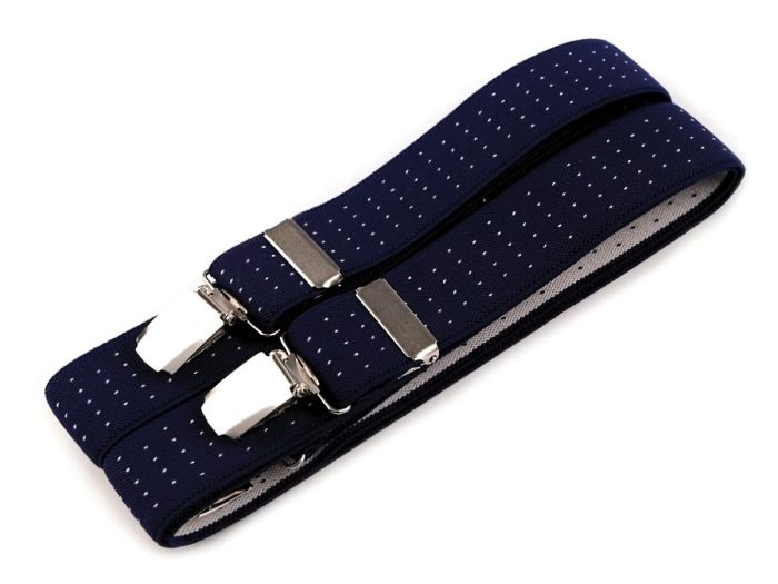 Šle pánské, délka 125cm, šíře 3cm, tvar X, tmavě modré s bílými tečkami, 650255/39