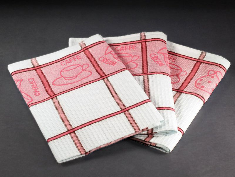 Kuchyňské utěrky EGYPTSKÁ BAVLNA 12, červené káro se vzorem, 3 kusy, 50x70cm