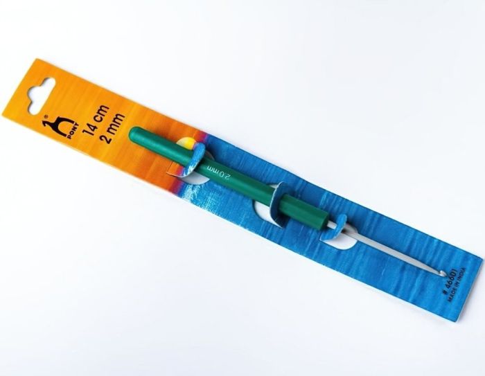 Háček na háčkování PONY, hliník / teflon s plastovou ručkou 46601, velikost 2mm, délka 14cm
