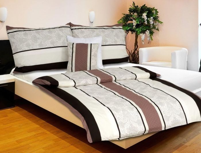 Povlečení KAROLINE 015 hnědobéžové pruhy, krep, 140x200cm + 70x90cm