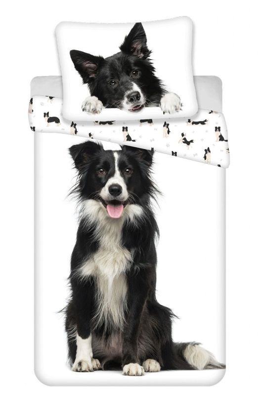 Dětské povlečení BORDER KOLIE, bílé, bavlna hladká, 140x200cm + 70x90cm