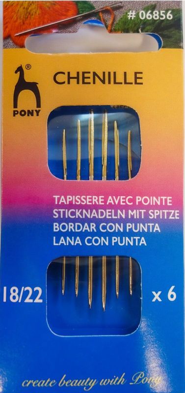 Jehly vyšívací ostré PONY 606856 18 / 22 blistr, zlatá ucha, 6 kusů (3 velikosti)