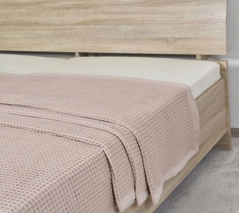 Přehoz na postel bavlněný OPTIMUS, jednobarevný pudrový, vaflový, 225x230cm, dvoulůžkový